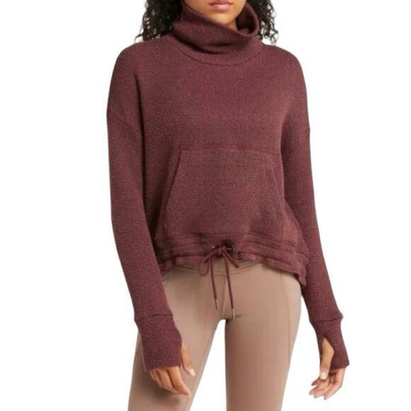 Sweaty Betty Women Small Restful Boucle Cropped‎ Pullover Knit Burgundy Yoga Top - Picture 1 of 15